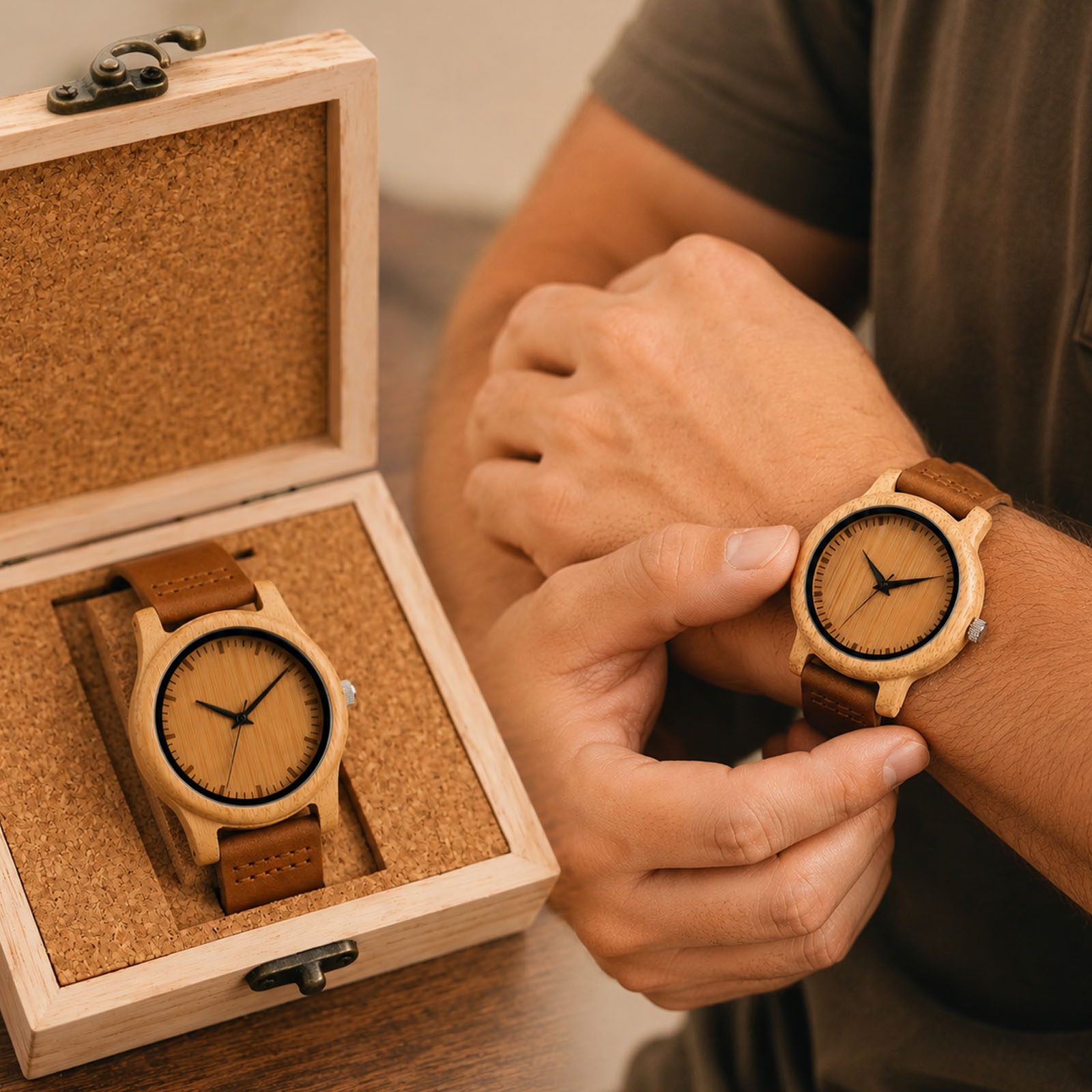 Couple Watches Smartwatch - Wysokiej jakości zegarek z bambusową kopertą,